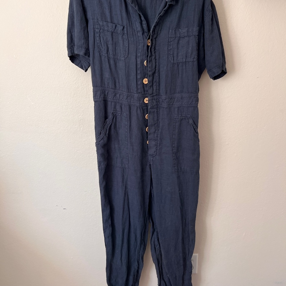 Mate the Label linen navy blue jumpsuit sz L